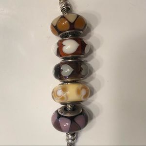 Set of five pandora murano glass beads